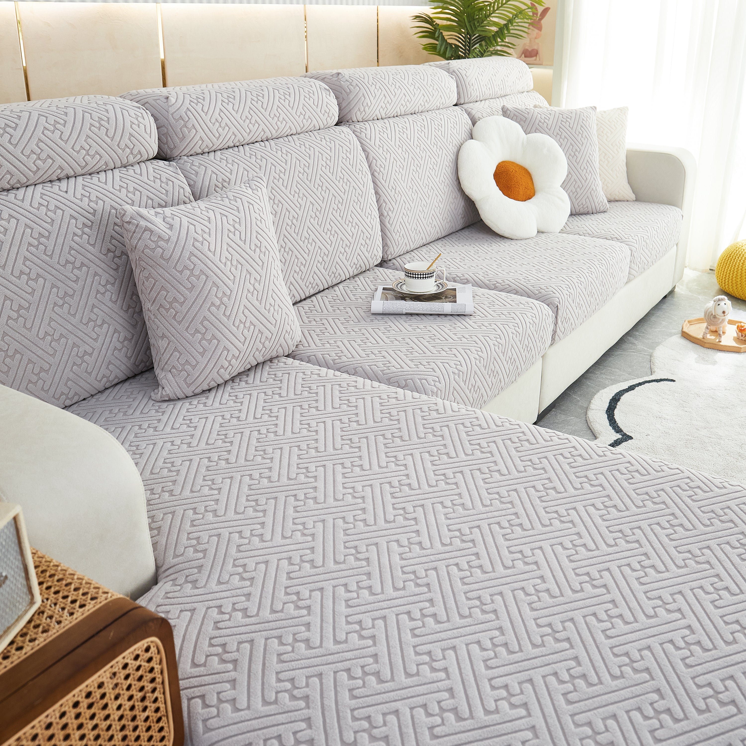 Bank met FancySofas Urban bankhoezen in de kleur Steel Grey, machinewasbaar, strak en stijlvol, bedekt de hele bank.