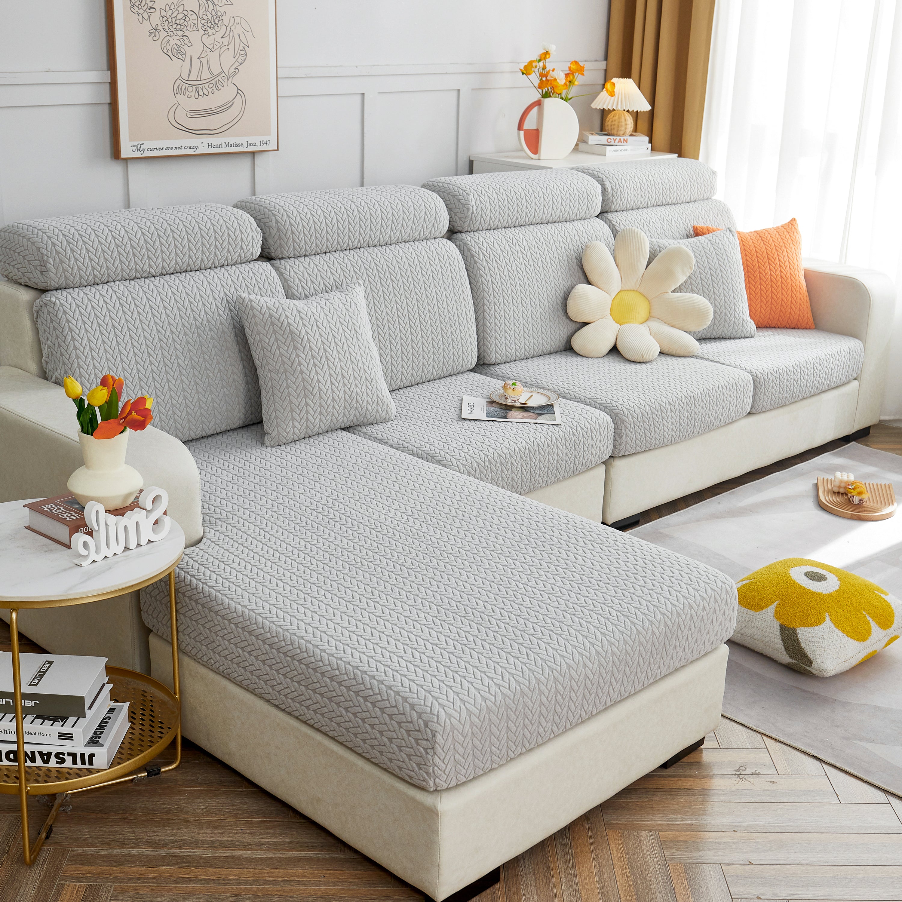 Bank met FancySofas Rustic bankhoezen in de kleur Steel Grey, machinewasbaar, strak en stijlvol, bedekt de hele bank.